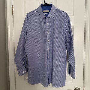 Men's Michael Kors No-Iron Dress Shirt - Blue and White Striped - 17 1/2 x 32/33